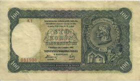 Slowakei / Slovakia P.11a 100 Kronen 1940 2.Auflage (3+) 