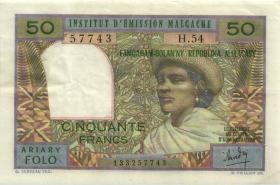 Madagaskar P.61 50 Francs = 10 Ariary (1969) (3+) 