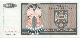 Kroatien Serb. Krajina / Croatia P.R05s 1000 Dinara 1992 (1) AA 0000000 