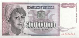 Jugoslawien / Yugoslavia P.125s 500.000.000 Dinara 1993 Specimen (1) 
