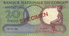 Kongo / Congo P.004s 20 Francs 1961 Specimen (1) 