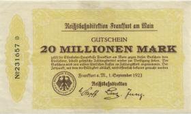 PS1220b Reichsbahn Frankfurt 20 Millionen Mark 1921 (1/1-) 