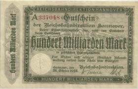 PS1258 Reichsbahn Hannover 100 Milliarden Mark 1923 A (2) rot 
