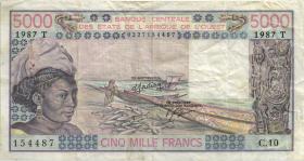 West-Afr.Staaten/West African States P.808Ti 5000 Francs 1987 (3) 