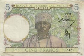 Franz. Westafrika / French West Africa P.25 5 Francs 1941 (2) 