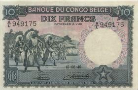 Belgisch-Kongo / Belgian Congo P.14E 10 Francs 1949 (2) 