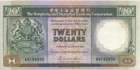 Hongkong P.192a 20 Dollar 1986 H.K. & Shanghai Bank (2) 