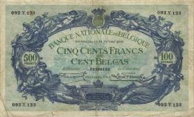 Belgien / Belgium P.103a 500 Francs = 100 Belgas 14.2.1929 (3-) 