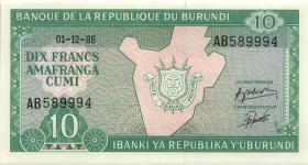 Burundi P.33b 10 Francs 1986-1991 (1) 