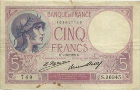 Frankreich / France P.072d 5 Francs 1928 (3-) 