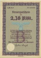 Steuergutschein 2,38 Reichsmark 1937 (1942) (1) Serie B 