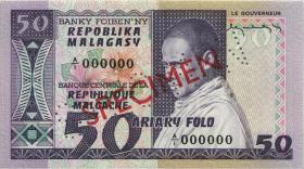 Madagaskar P.62s 50 Francs = 10 Ariary  (1974-75) Specimen (1) 