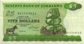 Zimbabwe P.002c 5 Dollars 1983 (3) 