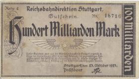 PS1377b Reichsbahn Stuttgart 100 Milliarden Mark 1923 (3) Reihe 2 