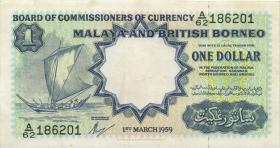 Malaya & British Borneo P.08 1 Dollar 1959 (2) 