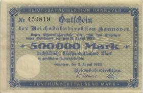 PS1254b Reichsbahn Hannover 500.000 Mark 1923 (2) mit KN 