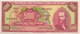 Brasilien / Brazil P.182a 5000 Cruzeiros (1964) (2+) 