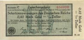R.139a: 0,42 Mark Gold = 1/10 Dollar 1923 (2+) 