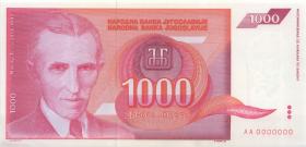 Jugoslawien / Yugoslavia P.114s 1.000 Dinara 1992 Specimen (1) 