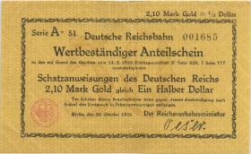 RVM-25 Reichsbahn Berlin 2,10 Mark Gold = 1/2 Dollar 23.10.1923 (3) 