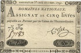 Frankreich / France P.A050 Assignat 5 Livres 1.11.1791 (1-) 