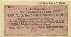 RVM-27a Reichsbahn Berlin 1,05 Mark Gold = 1/4 Dollar 1923 RI (2) 