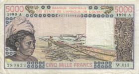 West-Afr.Staaten/West African States P.108Aq 5.000 Francs 1990 (3) 