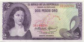 Kolumbien / Colombia P.413a 2 Pesos Oro 1.1.1973 (1) 
