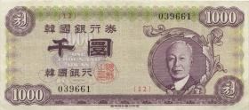 Südkorea / South Korea P.22a 1000 Hwan 1957 (3+) 