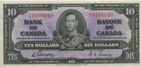 Canada P.061b 10 Dollars 1937 (3+) 