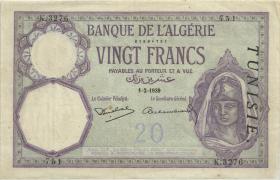 Tunesien / Tunisia P.06b 20 Francs 1939 (3+) 