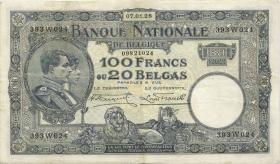Belgien / Belgium P.102 100 Francs = 20 Belgas 7.1.1928 (3+) 