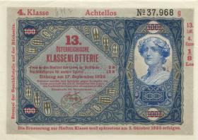 Österreich Donaustaat / Austria P.S154 100 Kronen (1923-37) (1/1-) 13. Klassenlotterie 4. Klasse 