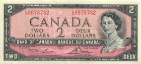 Canada P.076d 2 Dollars 1954 (1973-75) L/G (3+) 