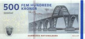 Dänemark / Denmark P.68b 500 Kronen 2011 A0 U.2 (1) "500054F" Unterschrift 2 