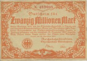 PS1346 Reichsbahn Oppeln 20 Million Mark 1923 (3+) 