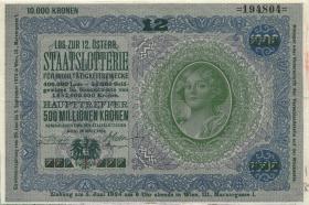 Österreich Donaustaat / Austria P.S155 1000 Kronen (1923-37) (3+) Lotterie Aufdruck 10.000 Kronen 12. Ziehung 