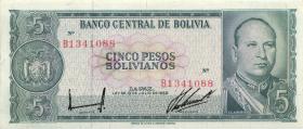 Bolivien / Bolivia P.153 5 Pesos Bolivianos 1962 (2) 