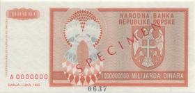 Bosnien & Herzegowina / Bosnia P.147s 1 Mrd. Dinara 1993 Specimen (1) 