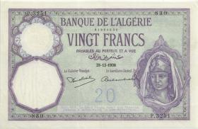 Algerien / Algeria P.078c 20 Francs 28.12.1938 (2) 