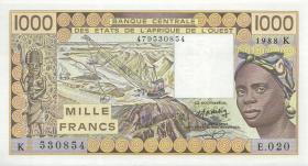 West-Afr.Staaten/West African States P.707Ka 1000 Francs 1988 (1) 