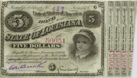 USA / United States 5 Dollars 1886 Bond - State of Louisiana (1) 