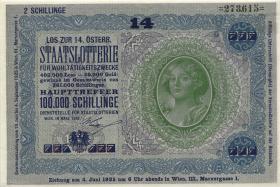 Österreich Donaustaat / Austria P.S155 1000 Kronen (1923-37) (2-) mit Lotterie Aufdruck 2 Schillinge 