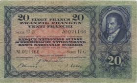 Schweiz / Switzerland P.39m 20 Franken 1944 (3+) 