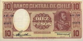 Chile P.120 10 Pesos 1958-59 (2) 