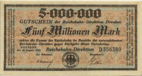 PS1176 Reichsbahn Dresden 5 Millionen Mark 21.8.1923 (2+) 