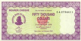Zimbabwe P.029 50000 Dollars 2006 (1) Serie CA 