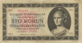Tschechoslowakei / Czechoslovakia P.067a 100 Kronen 1945 (3) A13 