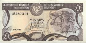 Zypern / Cyprus P.53a 1 Pound 1.11.1989 (3+) 