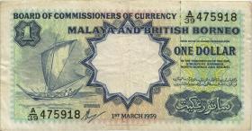 Malaya & British Borneo P.08A 1 Dollar 1959 (3) 